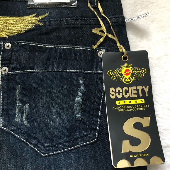 indigo Women’s jeans hand sanded decorative rips low cut slim stretch Society - Picture 6 of 10